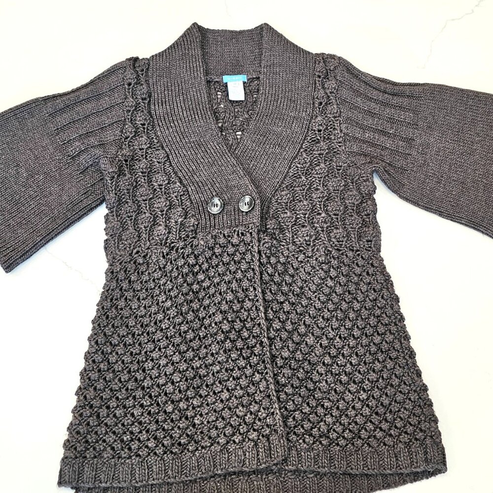 U Knits Charcoal Pointelle Shawl Collar Cardigan Sweater Medium - Picture 11 of 13
